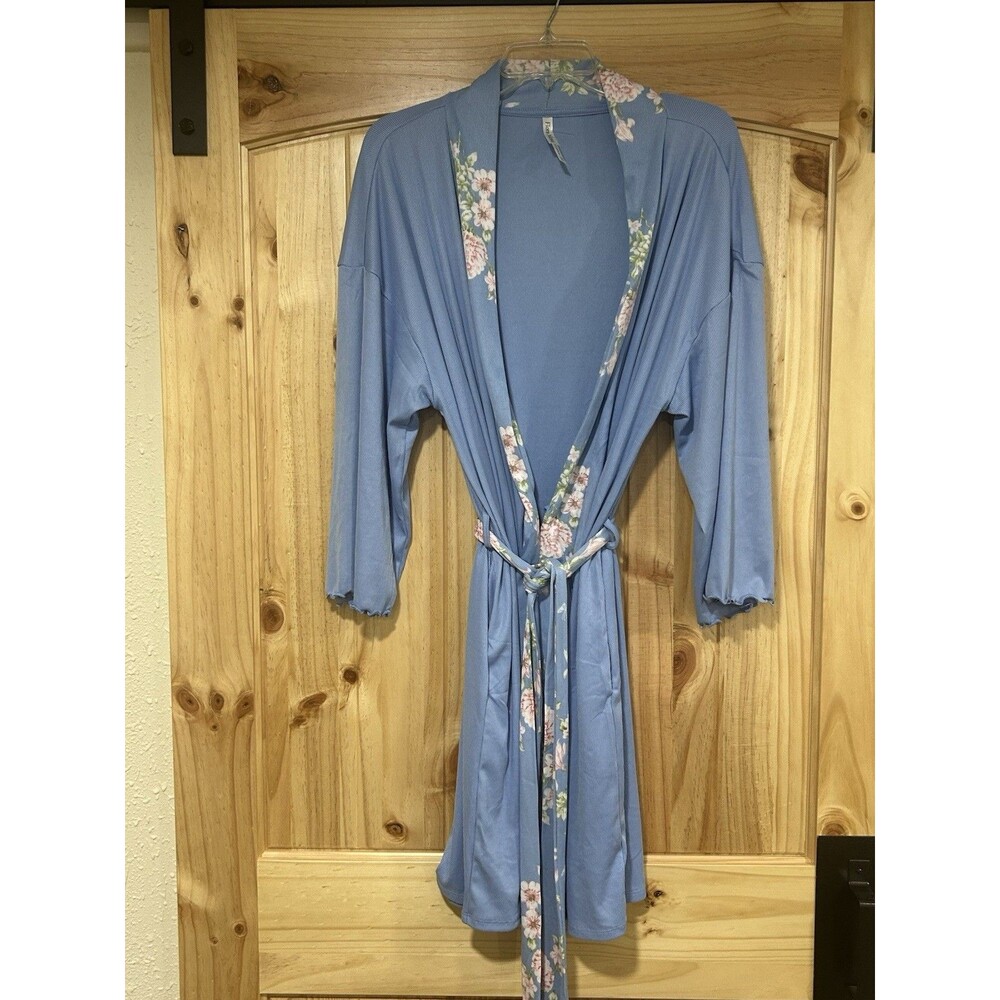 Flora Nikrooz Robe Wrap Waist Periwinkle Floral Print Medium 8-10